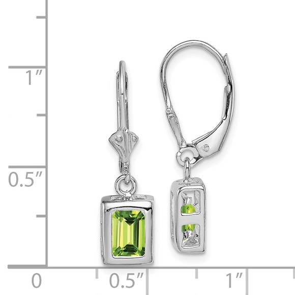 Sterling Silver 7x5 Emerald Cut Peridot August Birthstone Leverback Earrings - Picture 4 of 4